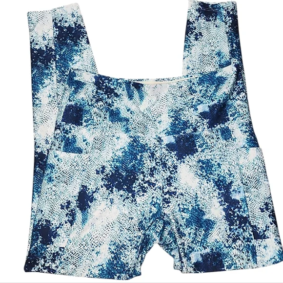 Bally Total Fitness Blue Patterned High Rise Pocket Work Out Leggings. L - Picture 4 of 7